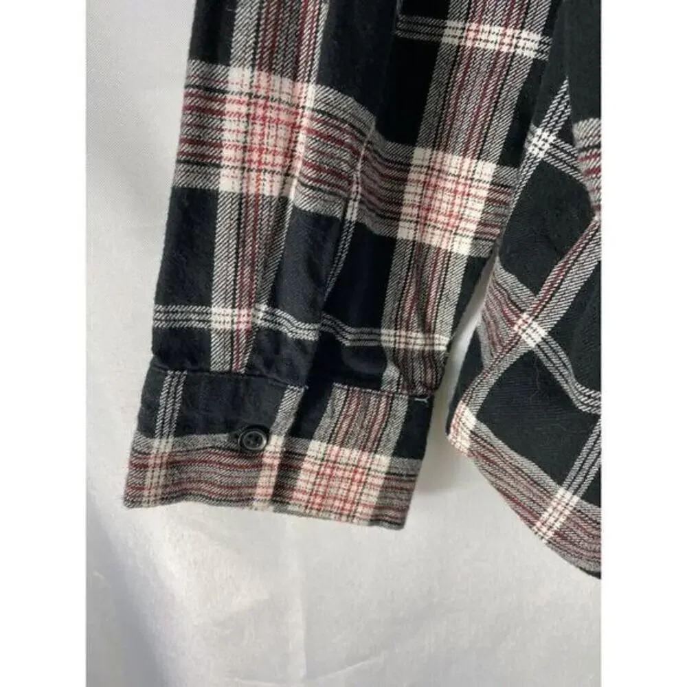 H&M Divided‎ Boyfriend Shirt Women S Black Plaid Western Cowgirl Button Up NEW